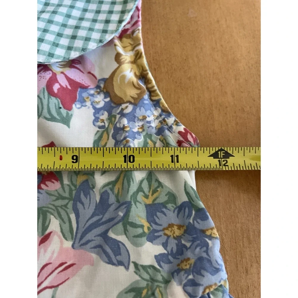 Vintage Rachel's Kids‎ Floral Gingham Peter Pan Collar Dress Sz 6X Green Plaid